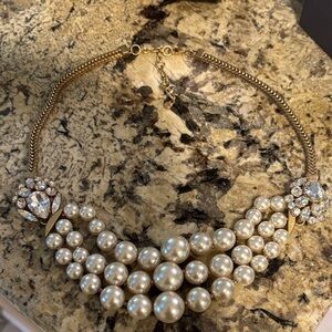 CAbi Gold-Tone Pearl and Crystal Bib Necklace